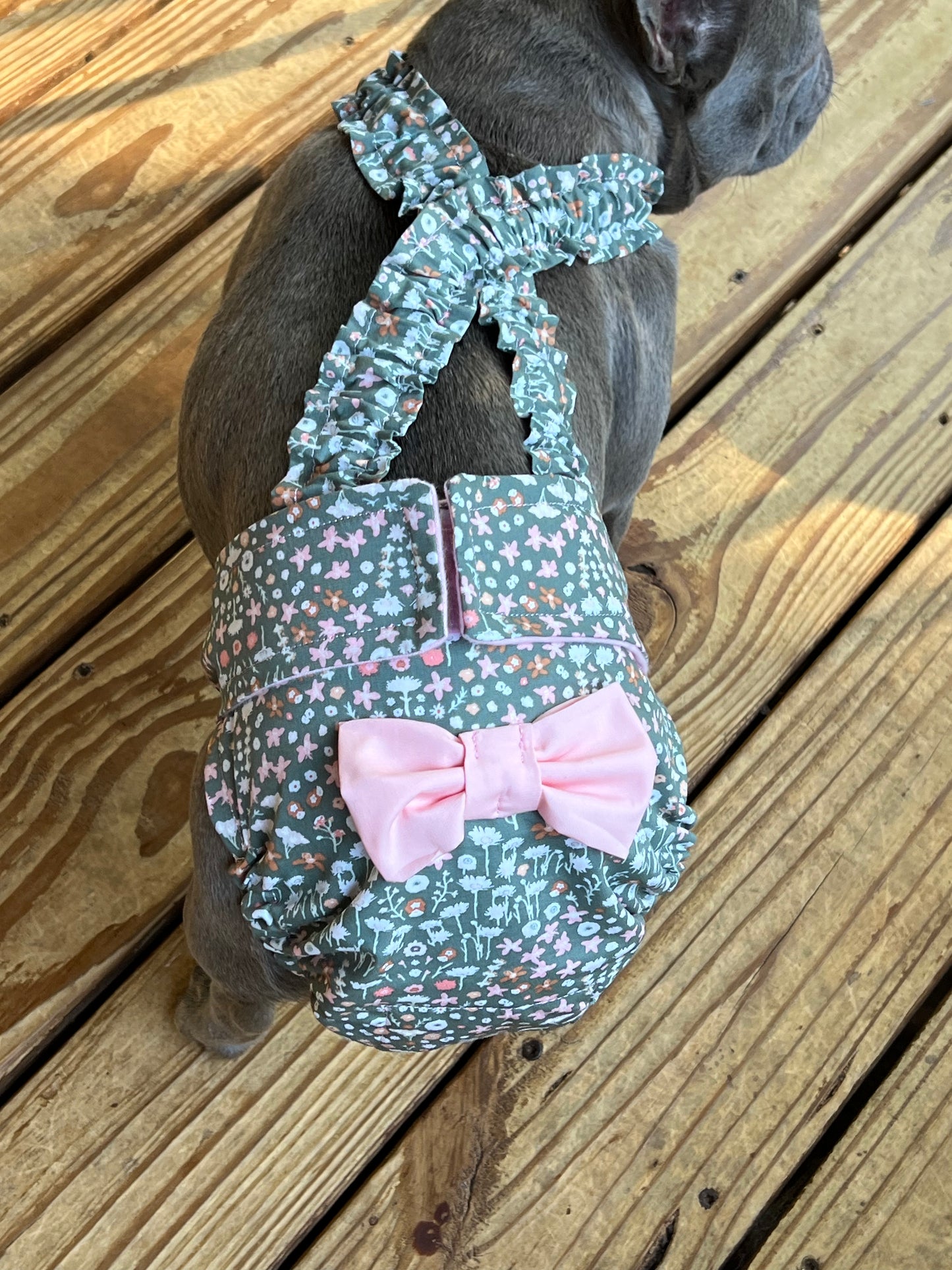 Wephies Handmade English French Bulldog Diaper Cover: Picturesque suspenders w bow