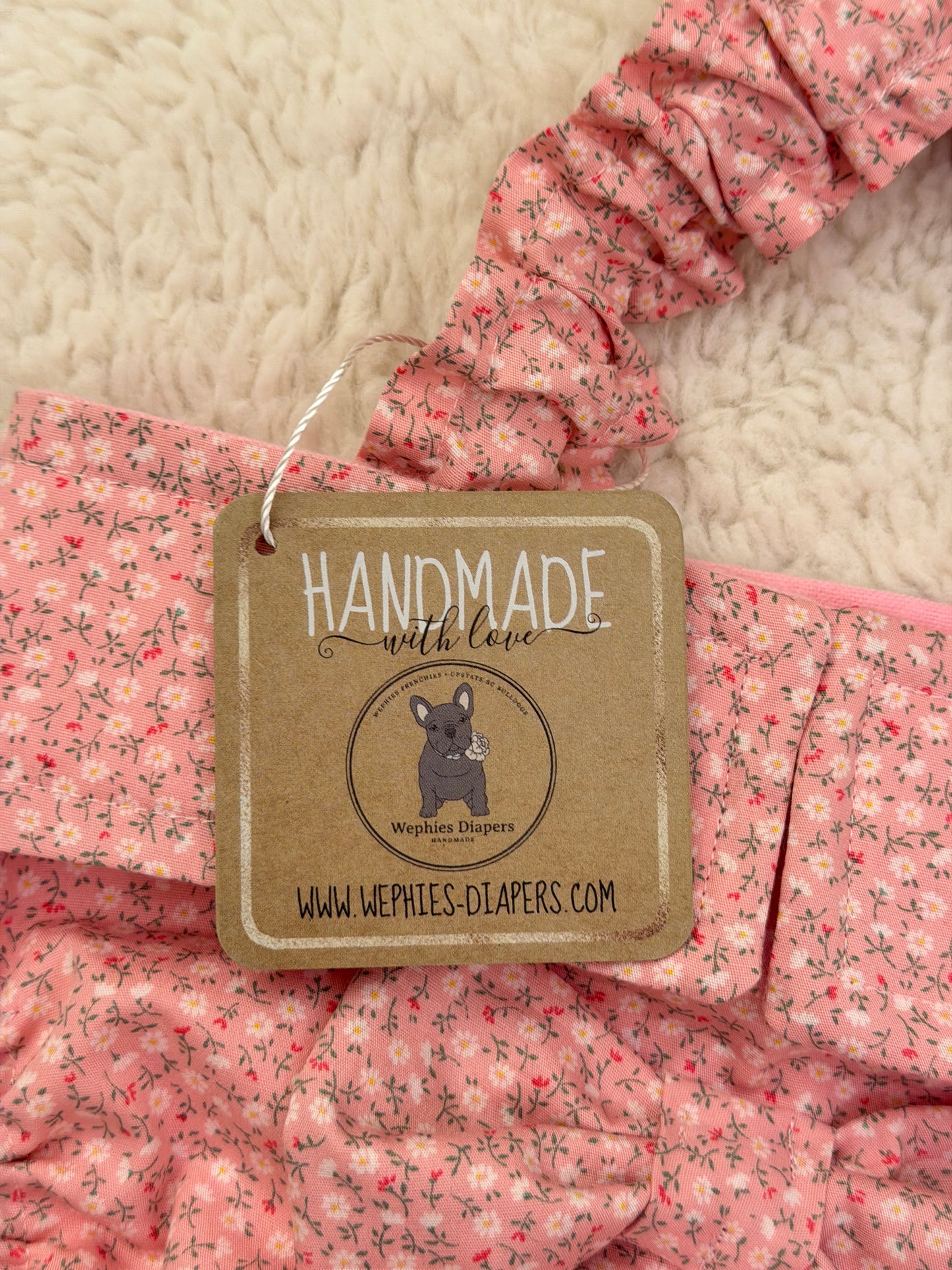 FRENCH BULLDOG DIAPER Cover for Females: Pink Sevenberry suspender britches heat pants with bow