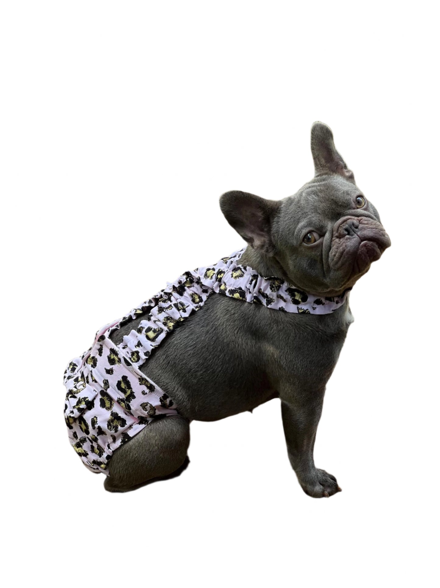 BOSTON TERRIER/ENGLISH BULLDOG DIAPER Pink Cheetah with suspender and handmade bow