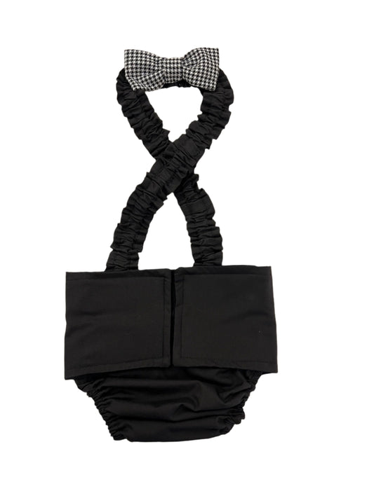 MALE FRENCH ENGLISH BULLDOG Belly Band Diaper Cover Solid Black with bow tie suspender britches incontinent washable