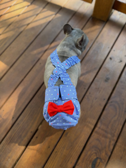 FRENCH BULLDOG DIAPERS with Suspenders (No tail hole): Reusable Washable Dog Diaper Cover for Female in Heat/Incontinence - Red Gingham Set of 2 - Wephies