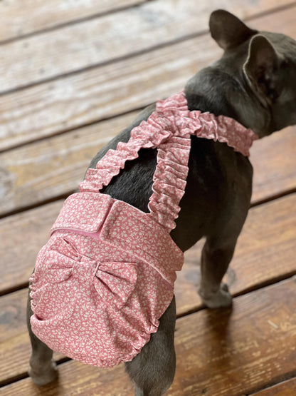 FRENCH BULLDOG DIAPER Cover for Females: Pink Sevenberry suspender britches heat pants with bow
