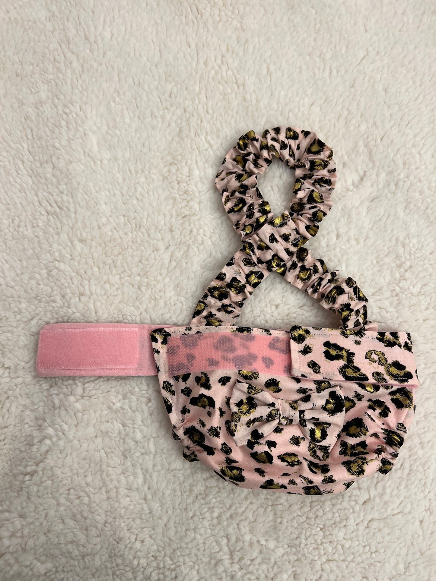 BOSTON TERRIER/ENGLISH BULLDOG DIAPER Pink Cheetah with suspender and handmade bow
