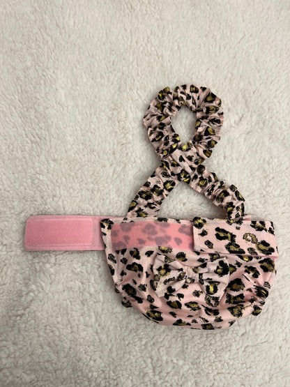 BOSTON TERRIER/ENGLISH BULLDOG DIAPER Pink Cheetah with suspender and handmade bow