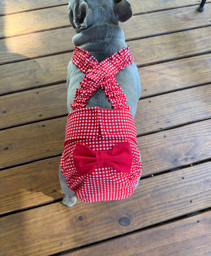 FRENCH BULLDOG DIAPERS with Suspenders (No tail hole): Reusable Washable Dog Diaper Cover for Female in Heat/Incontinence - Red Gingham Set of 2 - Wephies