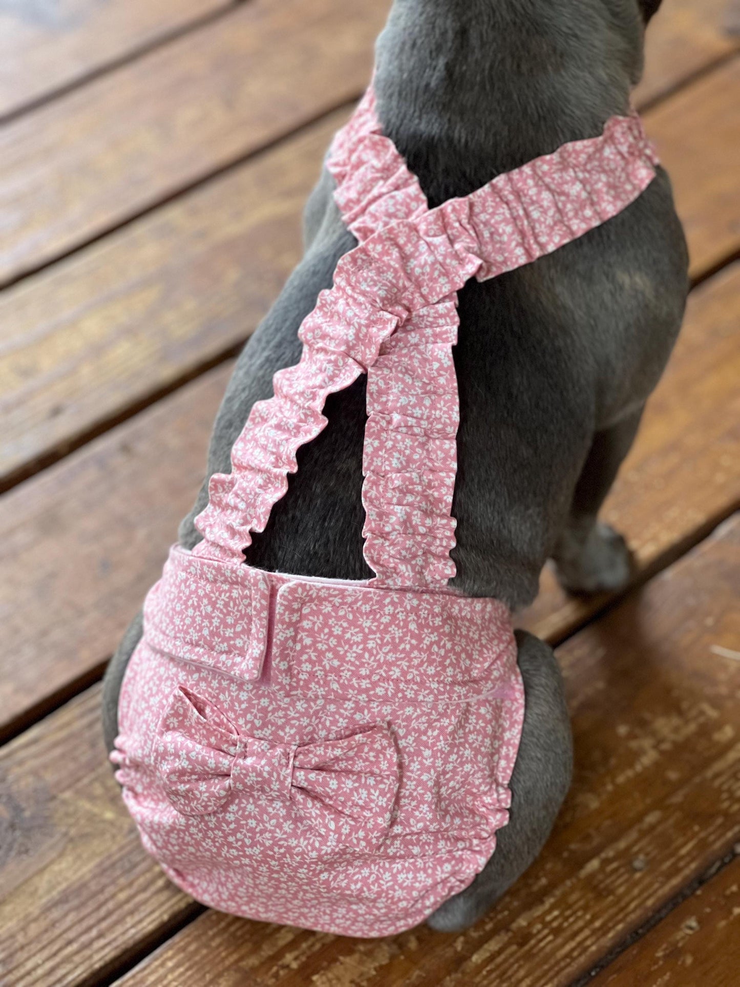 FRENCH BULLDOG DIAPER Cover for Females: Pink Sevenberry suspender britches heat pants with bow