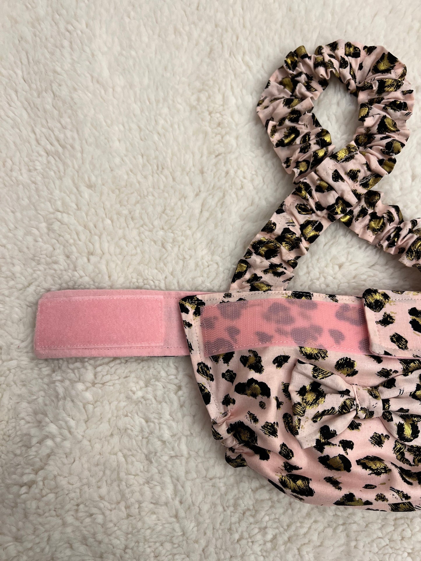BOSTON TERRIER/ENGLISH BULLDOG DIAPER Pink Cheetah with suspender and handmade bow