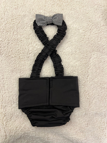 MALE FRENCH ENGLISH BULLDOG Belly Band Diaper Cover Solid Black with bow tie suspender britches incontinent washable