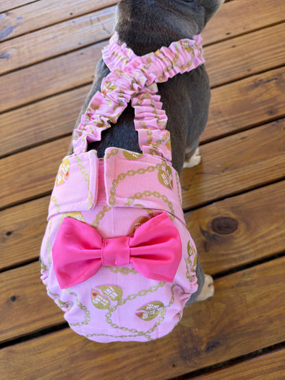 PAÑAL PARA BULLDOG FRANCÉS, pantalones térmicos con tirantes florales para fiesta en el jardín, ropa elegante para perros, pañal para hembra sin cola