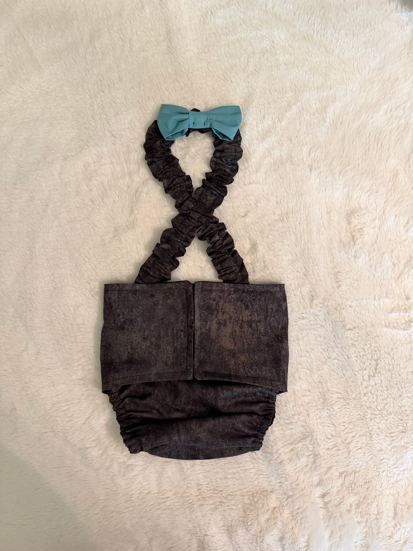 French Bulldog Male Belly Band Diaper with Suspenders – Dog Marking or Incontinence Solutions: Black and Blue
