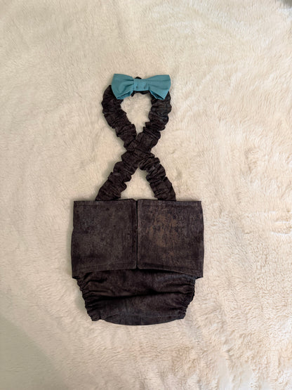 French Bulldog Male Belly Band Diaper with Suspenders – Dog Marking or Incontinence Solutions: Black and Blue