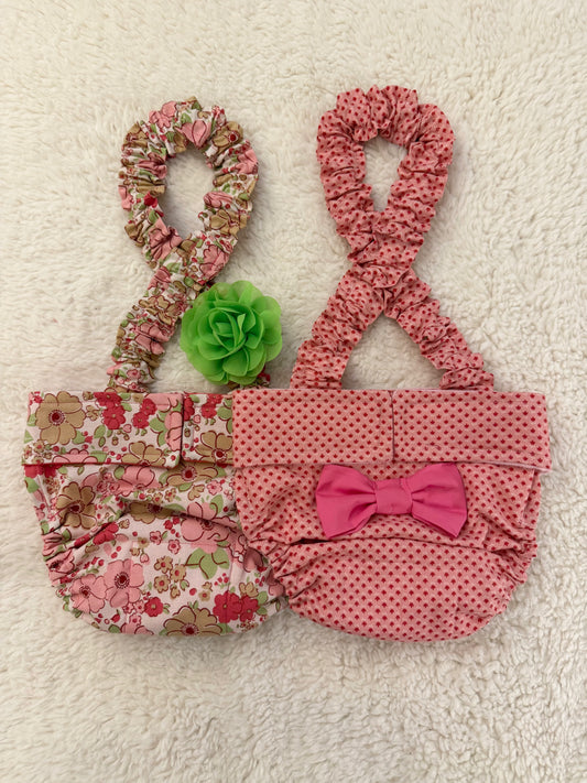 Pink Vintage Floral and Coral Dog Diapers with Bow
