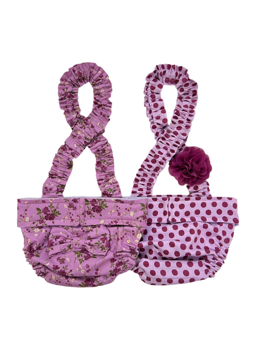 Purple Polka Dot and Floral Frenchie Dog Diaper Set
