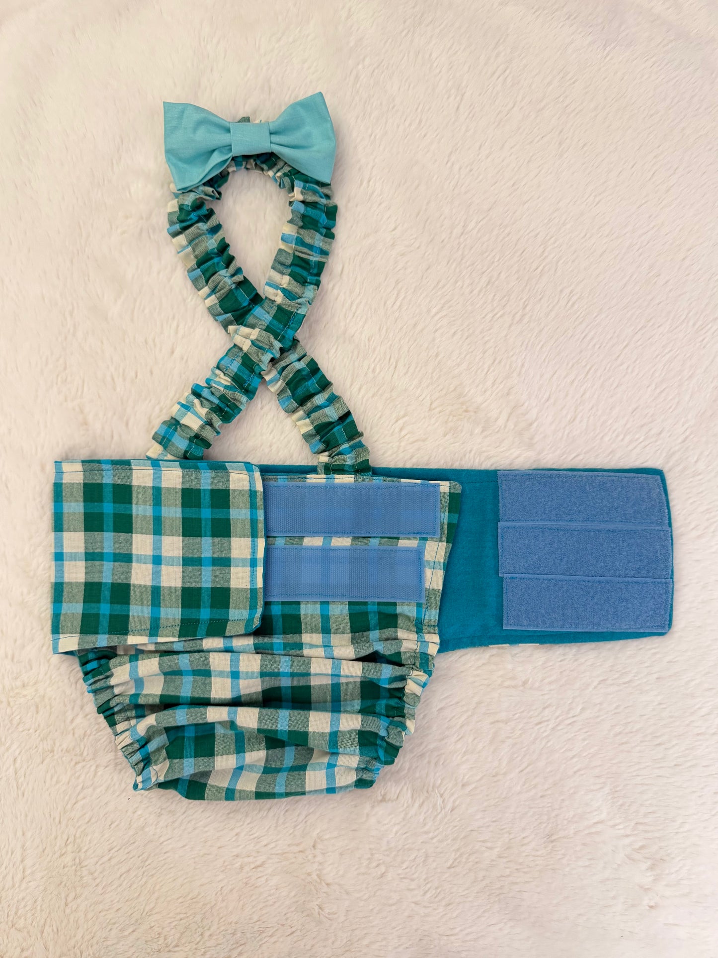 French Bulldog Male Belly Band Diaper with Suspenders: Carolina Coastal Plaid - Wephies