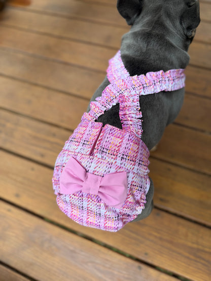 French Bulldog/ English Bulldog Washable Dog Diaper with Suspenders for Female Dogs - Pink Plaid - Wephies