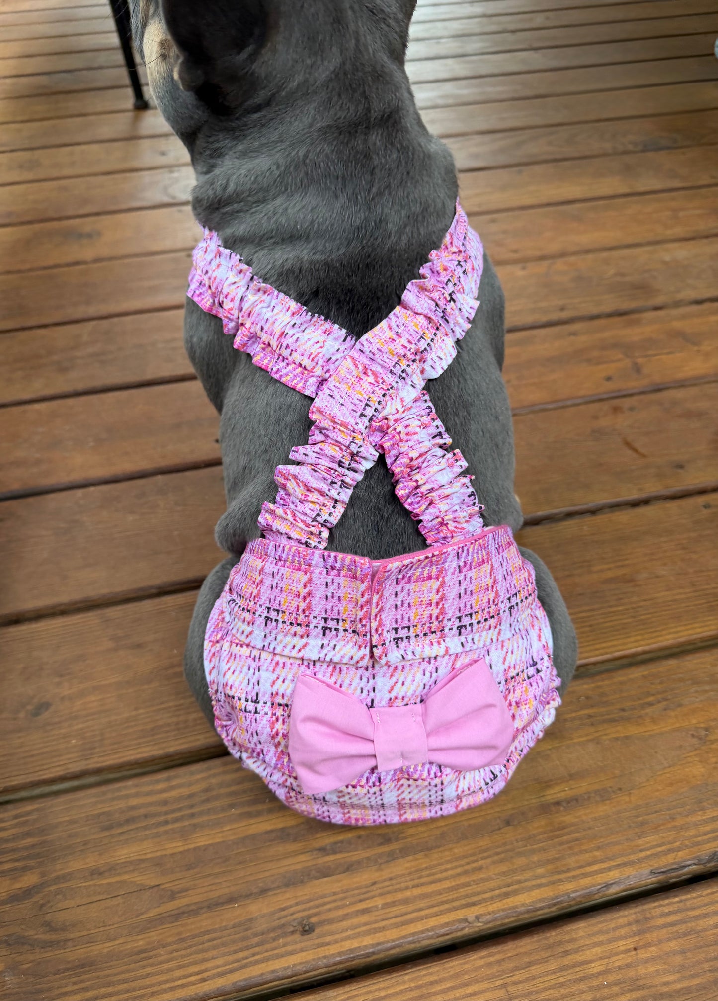 French Bulldog/ English Bulldog Washable Dog Diaper with Suspenders for Female Dogs - Pink Plaid - Wephies