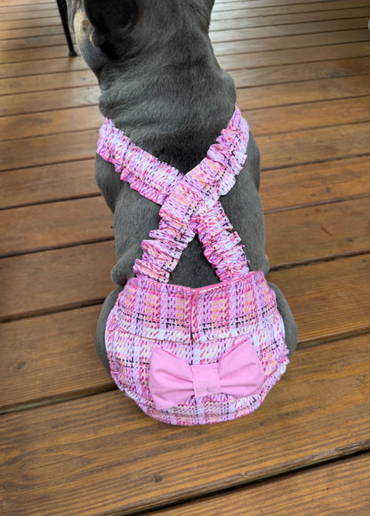 French Bulldog/ English Bulldog Washable Dog Diaper with Suspenders for Female Dogs - Pink Plaid - Wephies