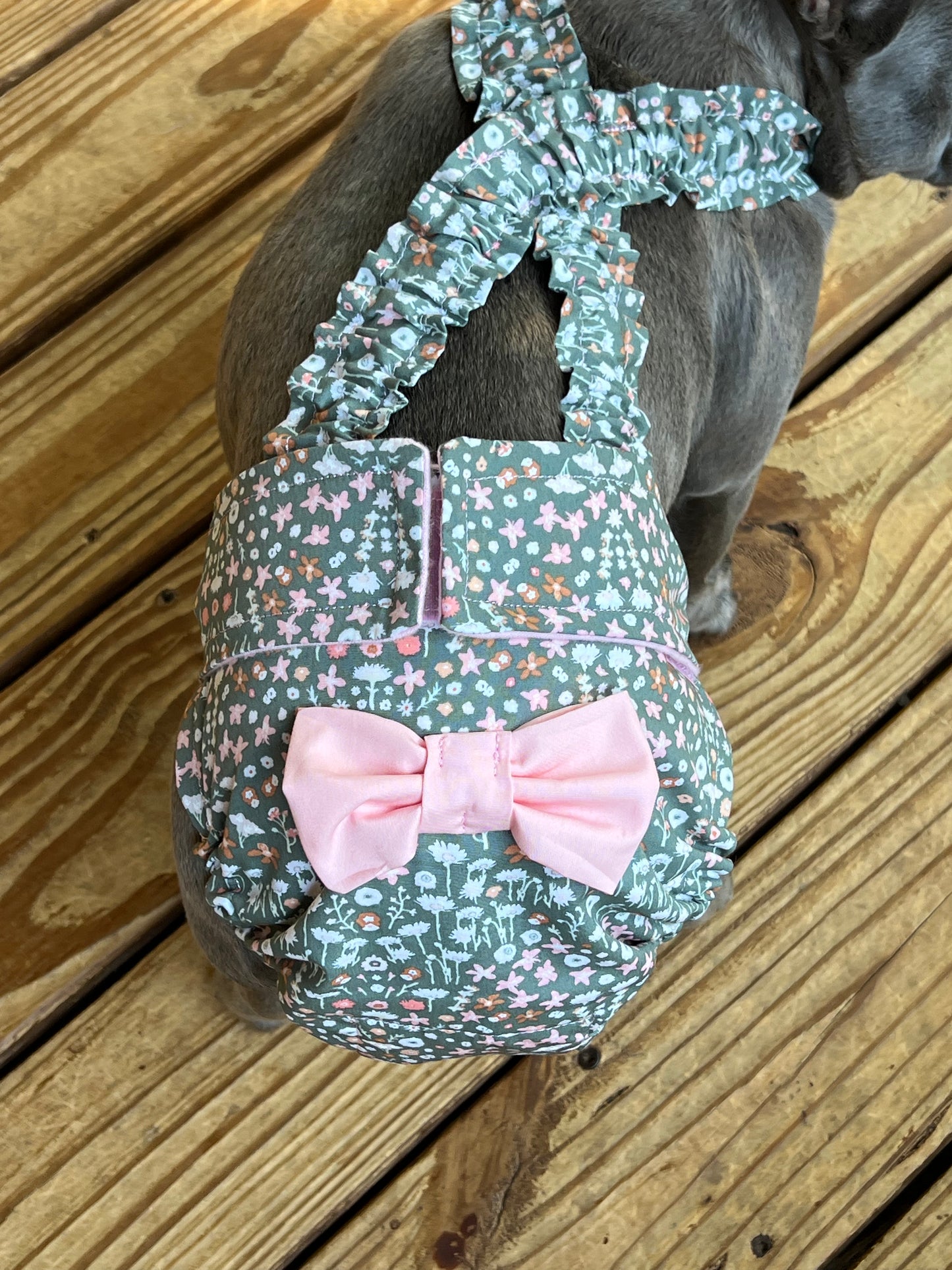 Wephies Handmade English French Bulldog Diaper Cover: Picturesque suspenders w bow