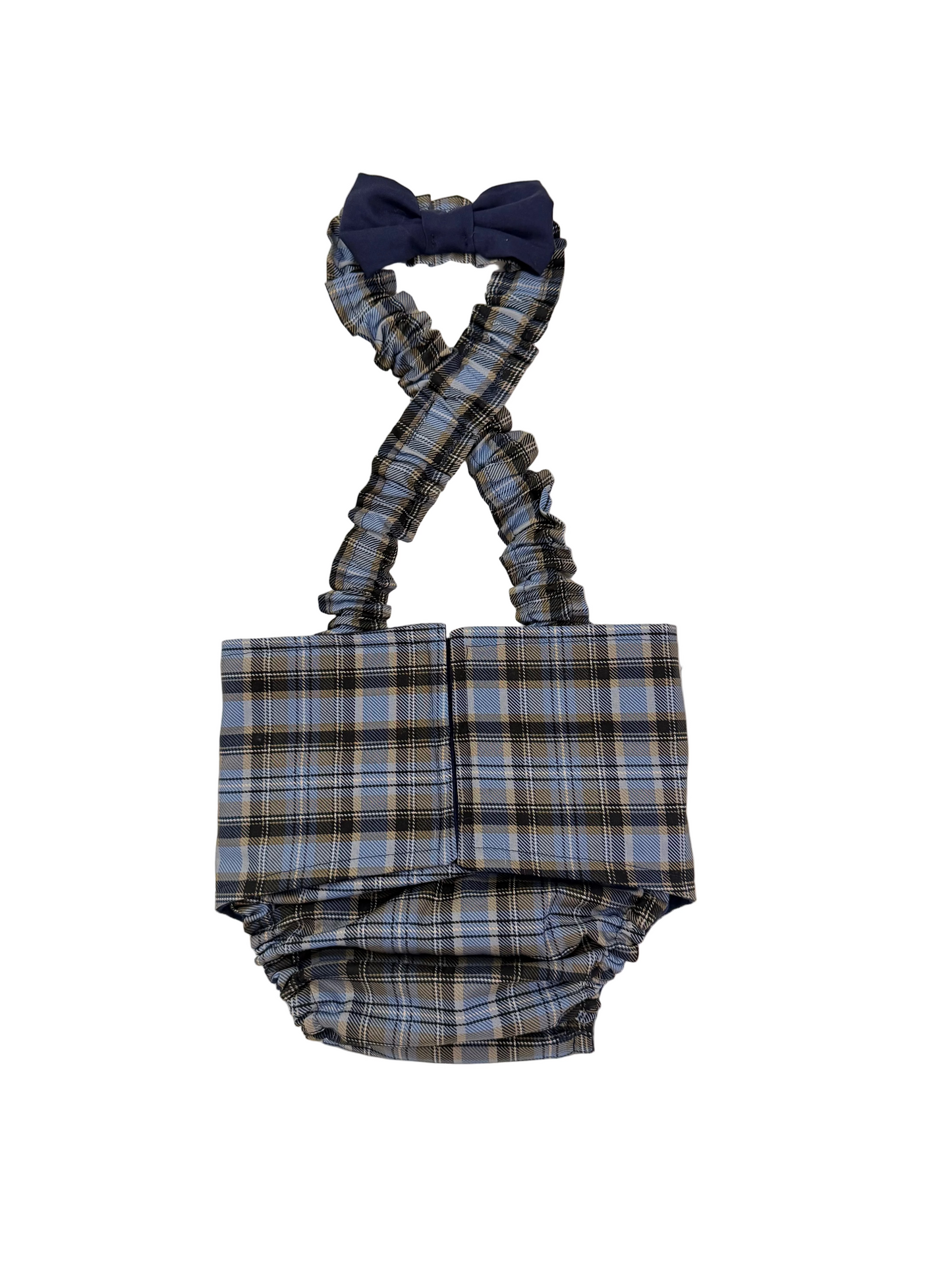 Pañal cubre vientre para bulldog francés inglés macho, cuadros estilo búfalo, con tirantes y lazo negro, lavable para incontinentes