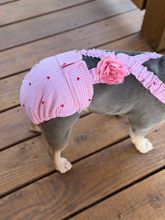 French Bulldog/ English Bulldog Washable Dog Diaper with Suspenders for Female Dogs - Pink Gingham - Wephies