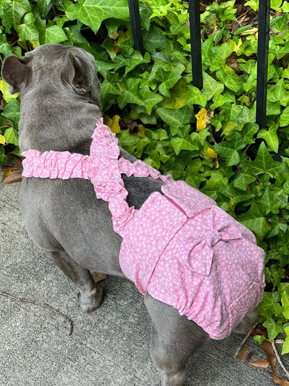 FRENCH BULLDOG DIAPER Cover for Females: Pink Sevenberry suspender britches heat pants with bow