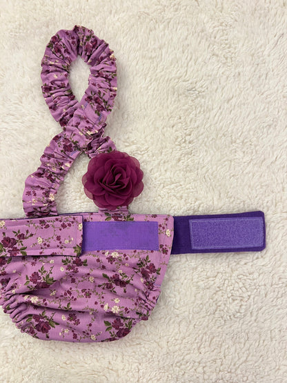 Purple Floral Dog Diaper with suspenders