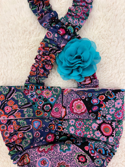 No Tail Hole Female FRENCH BULLDOG DIAPER Purple Paisley with suspenders bitch britches heat pants for dog mom