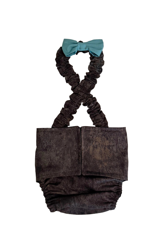 Black and Blue Frenchie Diaper with suspenders and bow tie