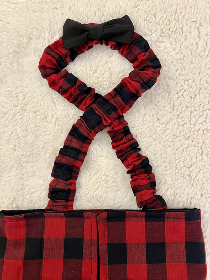 WEPHIES DIAPERS BELLY BAND DIAPER COVER FRENCH ENGLISH BULLDOG Buffalo Plaid with black bow tie and suspenders
