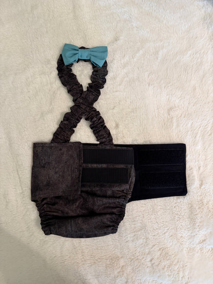 French Bulldog Male Belly Band Diaper with Suspenders – Dog Marking or Incontinence Solutions: Black and Blue