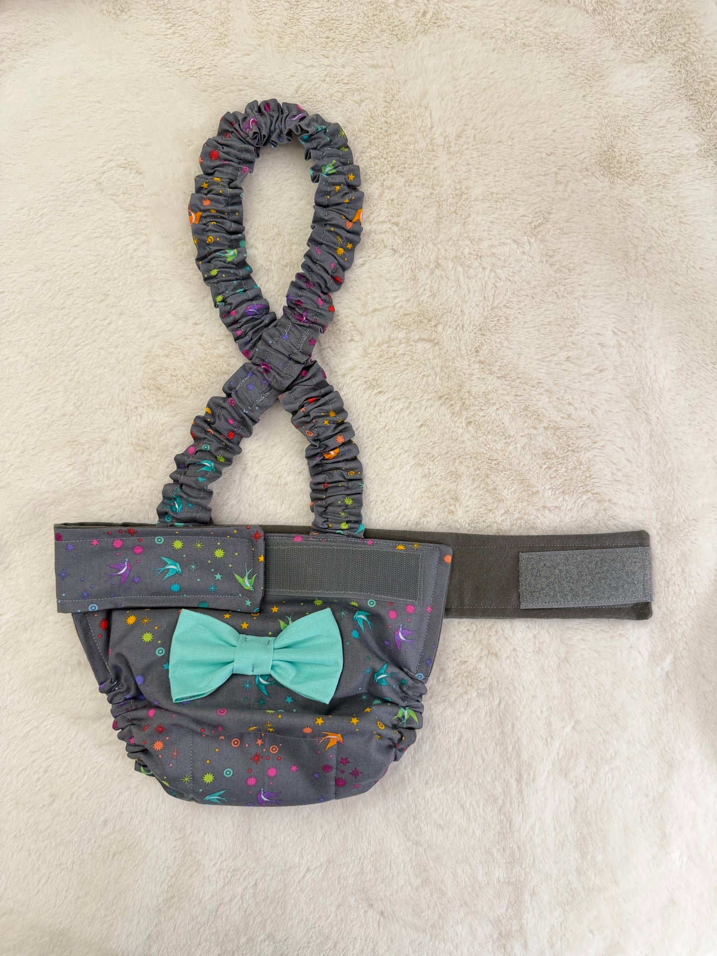French Bulldog Heat Diaper with Suspenders – Washable Female Dog Diaper – Celestial Dust