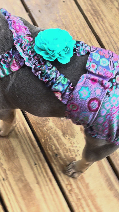 No Tail Hole Female FRENCH BULLDOG DIAPER Purple Paisley with suspenders bitch britches heat pants for dog mom