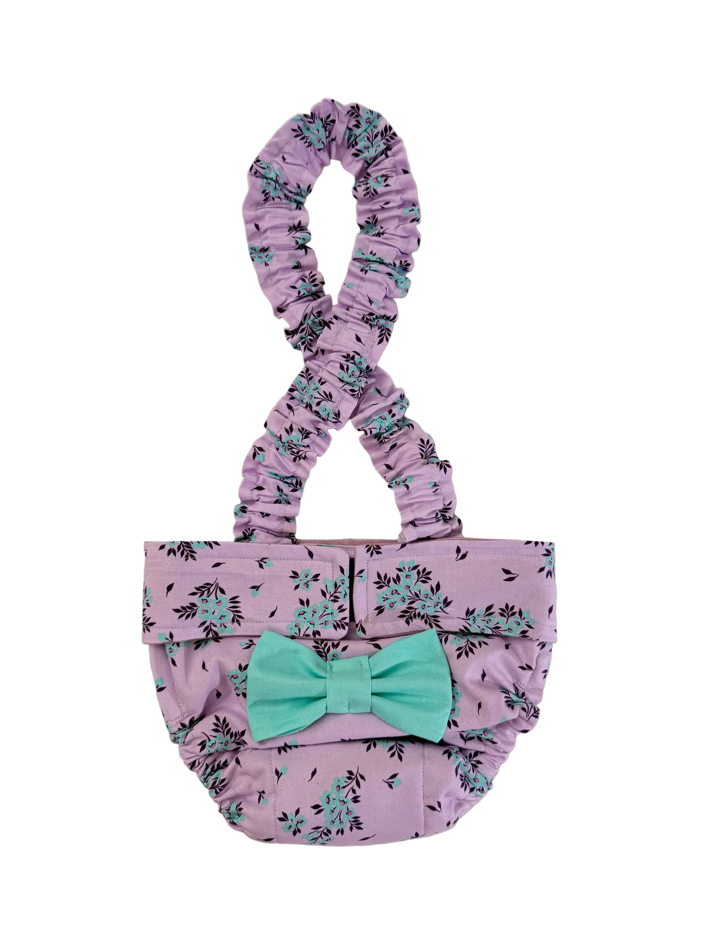 French Bulldog/ English Bulldog Washable Dog Diaper with Suspenders  - Lavender Bloom w Bow - Wephies